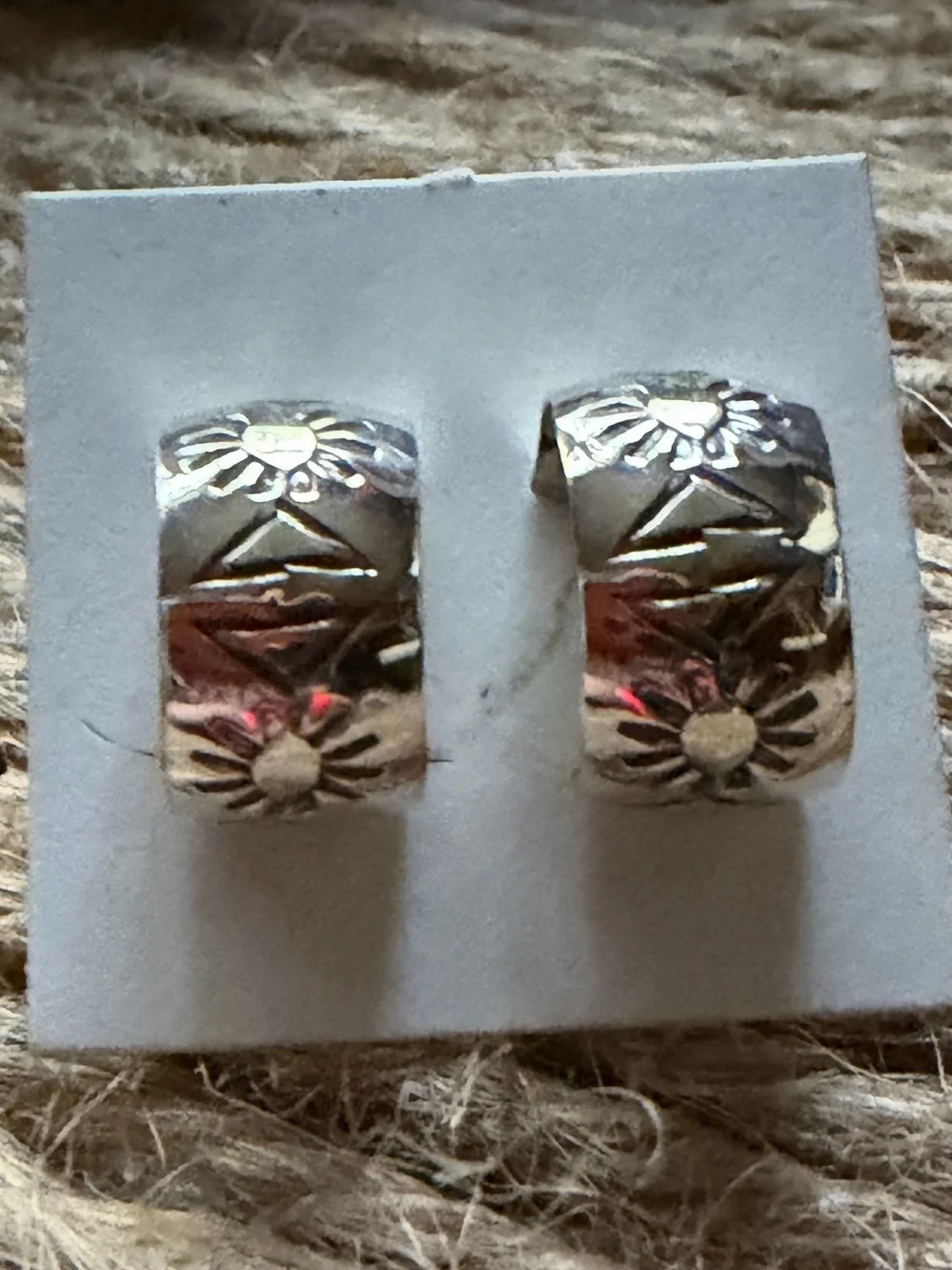 Floral Engraved Hoop Earrings - Silver Tone